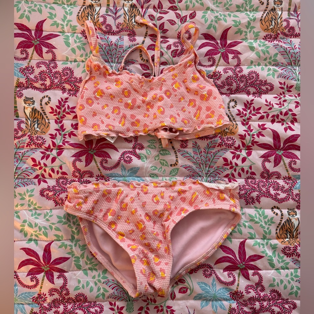 Pink and Orange Textured Leopard Print Bikini Set